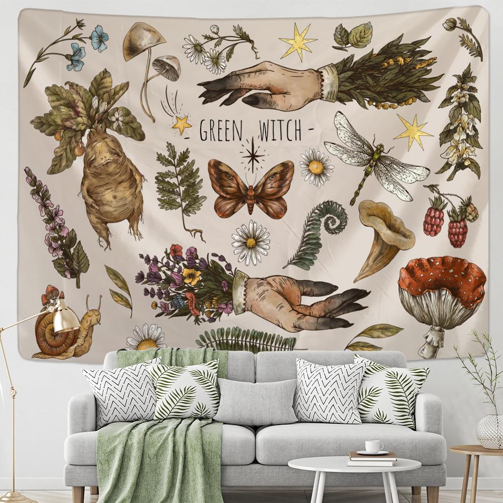 Психоделический абстрактный растительный гобелен, настенный подвесной загадочный тапиз, хиппи, художественный печатный фон, ткань, домашний декор