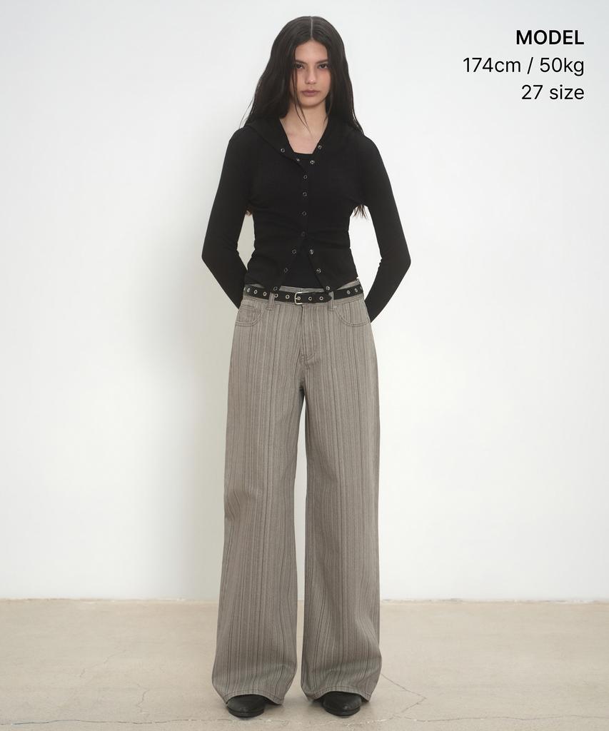 MUSINSA STANDARD WOMAN Women'S Vertical Stripe Wide Pants [Grayish Beige]