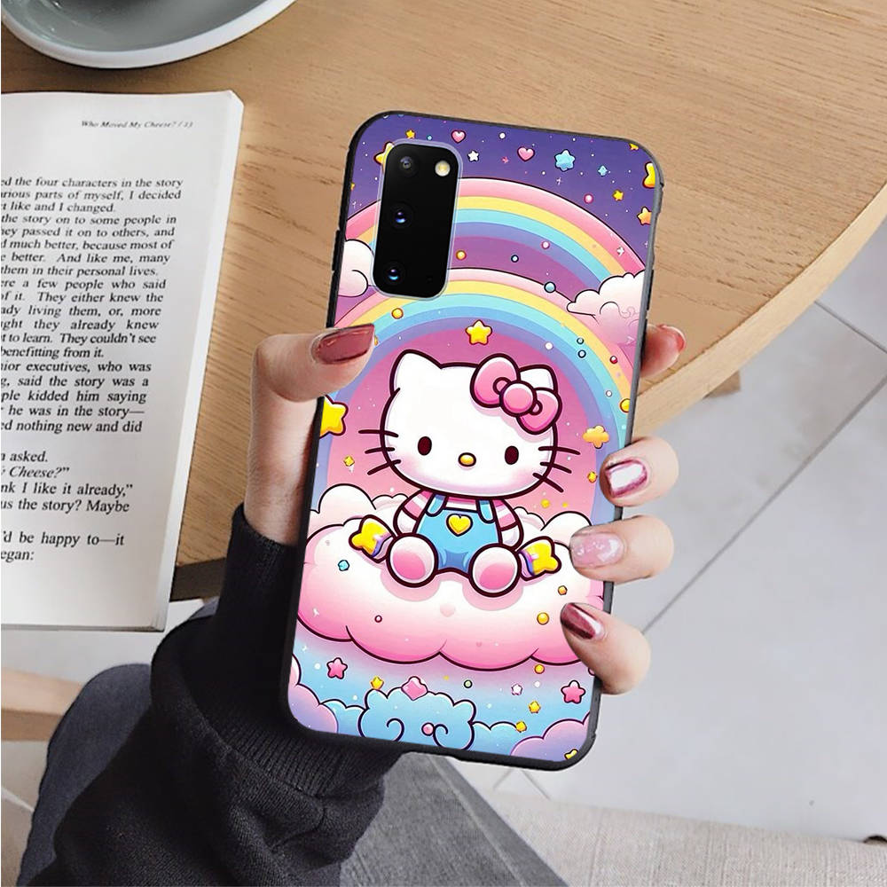 AH33 Милый черный чехол Hello Kitty для Samsung Note 20 Lite S24 Ultra S23 S22 A05 A06 A11 A71 A15 A16 A13 A24 A25 A33 A52 A53 M55 M35 Sofe Cover