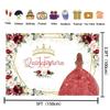 15th Birthday Party Backdrop Custom Decor Floral Crown Pink Rose Quinceañera Princess Flower Butterfly Sweet Girl Dress Photo