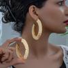 Oval Hollow Hammer Pattern Gold Color Geometric Pendant Earring for Women Fashion Personality Brincos Wedding Jewelry