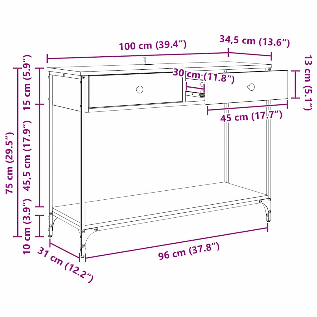 Console Table Black Oak Effect 100 x 34.5 x 75 cm