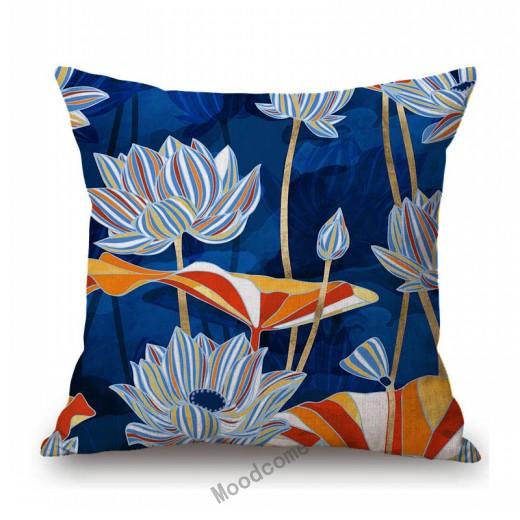 Home Decorative Nordic Metallic Gold Art Lotus Flower Cactus Sunrise Scenery Sofa Throw Pillow Case Cotton Linen Cushion Cover