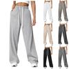 Women New Elastic Waist Pants with Side Pockets Fleece Lined Thick Wide Leg Sweatpants Pure Color Straight Cut