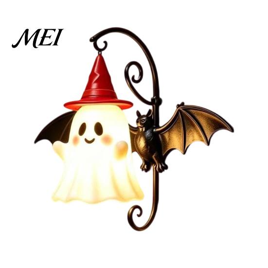 Halloween Home Decor Cute Ghost Wall Light, Wizard Hat Lamp, Decorative Light Mount Lamp for Hallway Entrance Bedroom Warm White Mounted