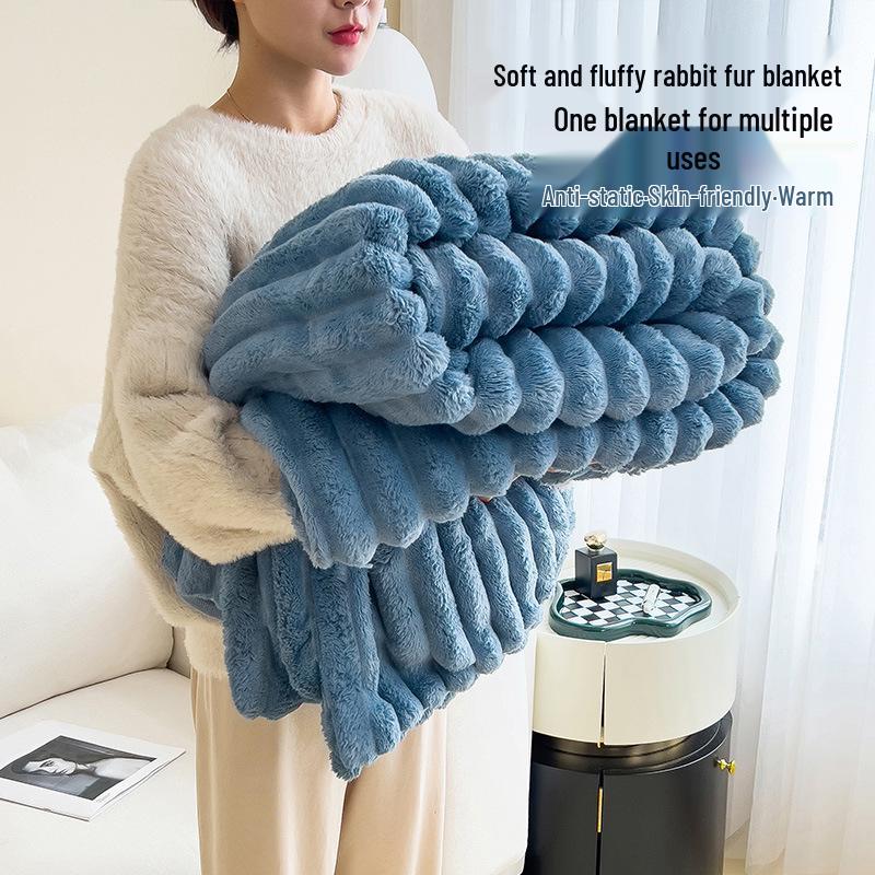 Thickened Coral Fleece Flannel Blanket - Rabbit Fur Nap Throw Milk Velvet Bed Cover