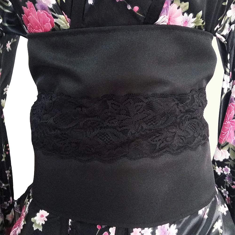 Горничная Ойран Кимоно Косплей Сакура Японский Узор Юката Мини Юбка с Бантом Хэллоуин Костюм Лолита Одежда [YuanD] (Черный, С)