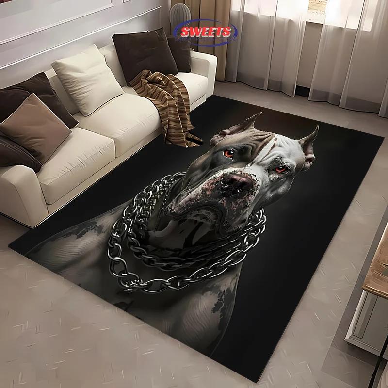 Bulldog Big Chain Printed Carpet for Living Room Rugged, Indoor Carpet for Bedroom Dining Room, Office Large Mat Machine Wash