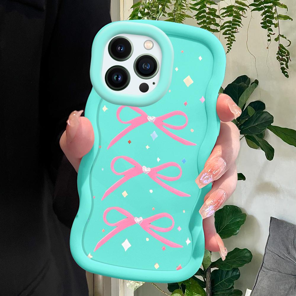 Bow Pattern Phone Cover for iPhone 11 12 13 14 15 Pro Max 6 6S 7 8 Plus Xs Wave Edge Shockproof Protective Rubber Case