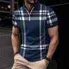 Клетчатая 3D-печатная рубашка поло с короткими рукавами для мужчин, повседневная рубашка с лацканами