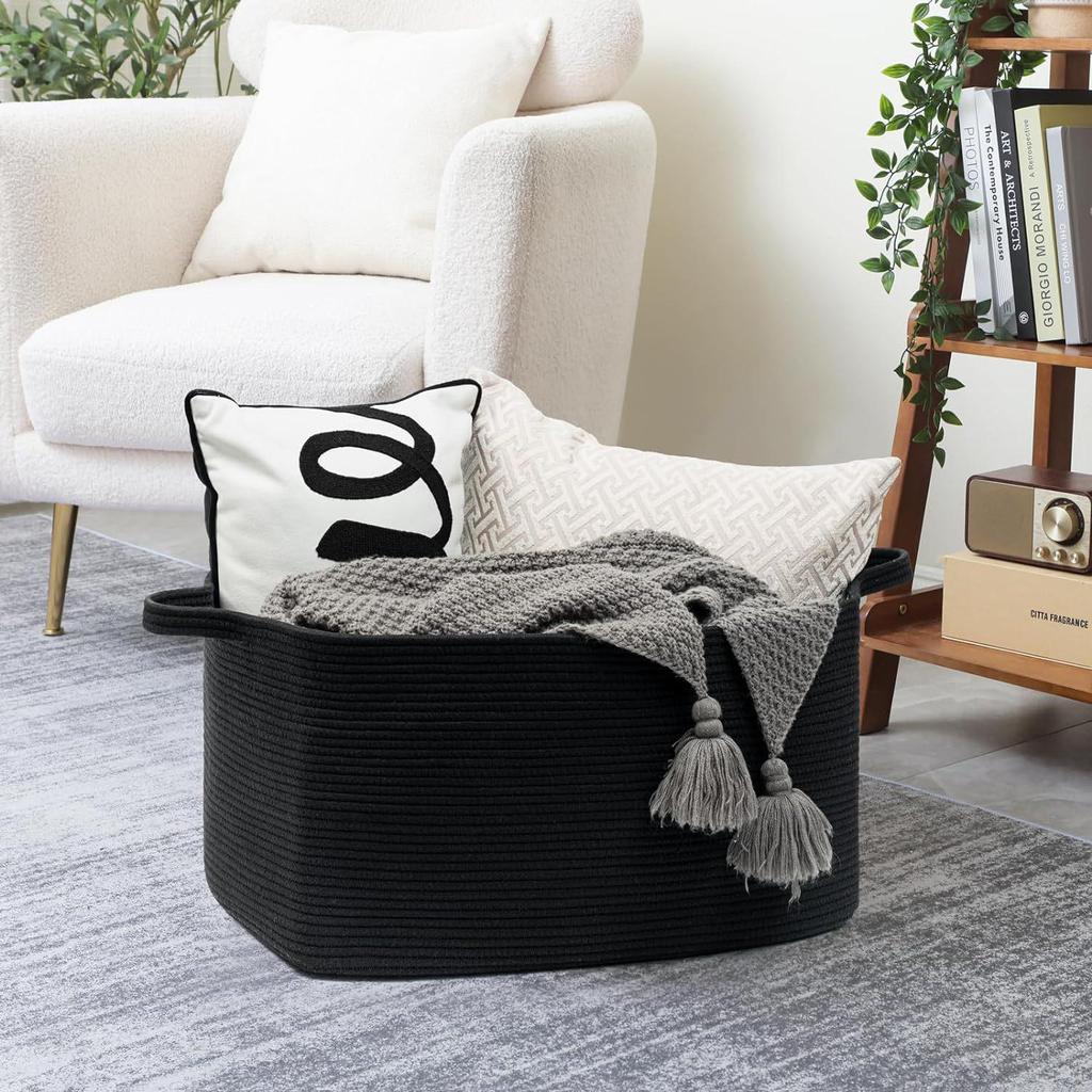 Корзина для хранения из плетеной хлопковой веревки большой вместимости для белья или игрушек