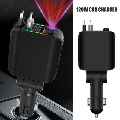 Выдвижное автомобильное зарядное устройство 120 Вт, 4 порта USB C, автомобильное зарядное устройство, адаптер для iPhone, многофункциональное автомобильное зарядное устройство для Android
