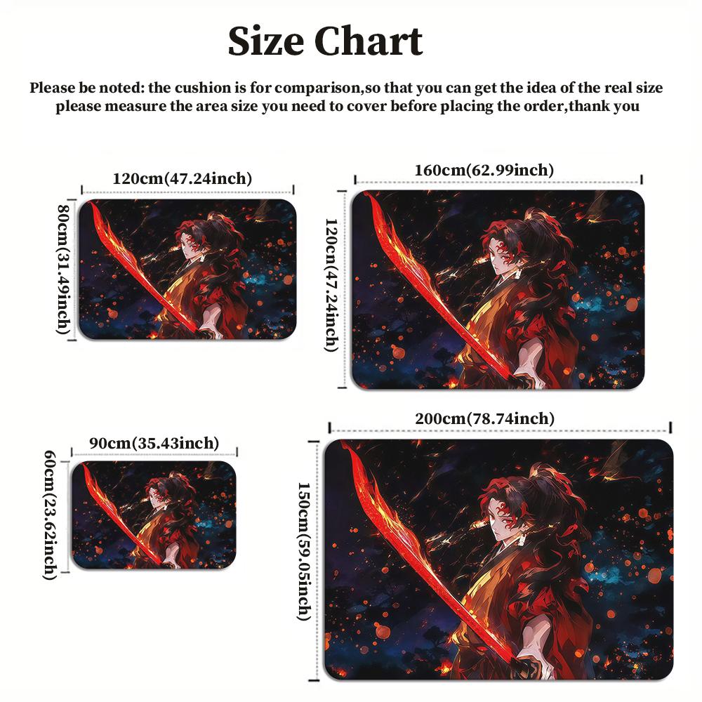 Anime Swordsman Area Rug, Red Flame Theme Non-slip Floor Mat,Decorative Carpet for Gaming Room Bedroom, Washable Home Decor Gift