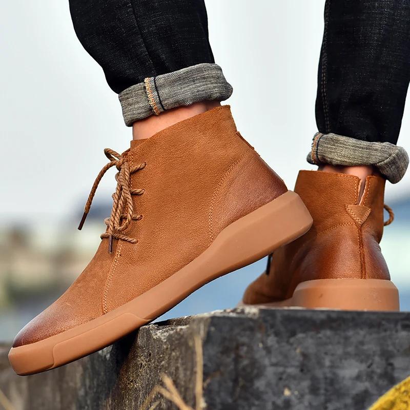 2025 New Autumn Winter Shoes for Men Outdoor Non-slip Wear-resistant Short Boots Fashion Plush Men's Cotton Shoes Botas Hombre