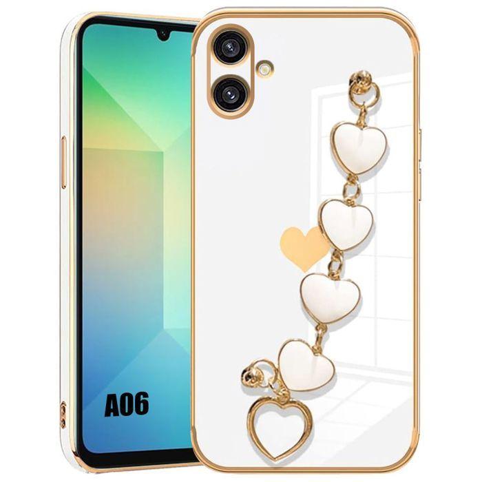 Case for Samsung Galaxy A06, Shockproof Silicone Protection with Heart Bracelet - White