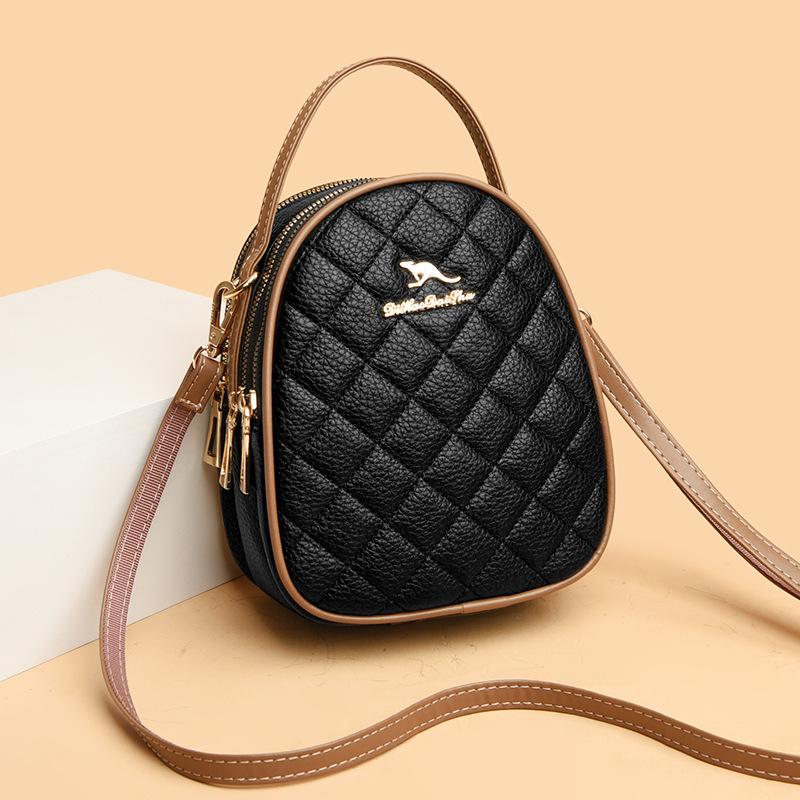 Emgrand Kangaroo Soft Leather Embroidery Thread Small Bag Three-layer Women's Bag 2025 New Versatile Mobile Phone Bag Mini Messenger Bag