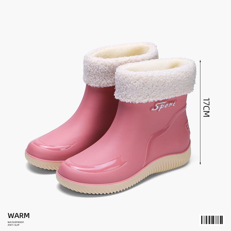 Водонепроницаемые и нескользящие короткие дождевые сапоги женские резиновые сапоги модная верхняя одежда женские водонепроницаемые сапоги хлопковые водонепроницаемые сапоги t