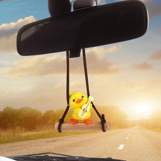Yousheng Swing Duck Pendant Car Rearview Mirror Ornament Cute Animated Car Interior Decor Plastic Bag Charm Keychain