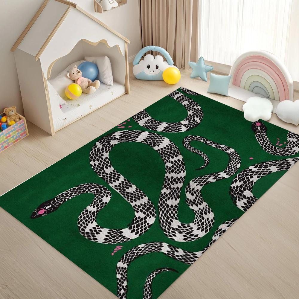 Light Background Geometric Snake Pattern Carpet Minimalist Animal Style Non-Slip Soft Mat for Living Room Bedroom