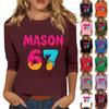Women's Fashionable Casual Three-Quarter Sleeve Printed  Neck T-Shirt Top