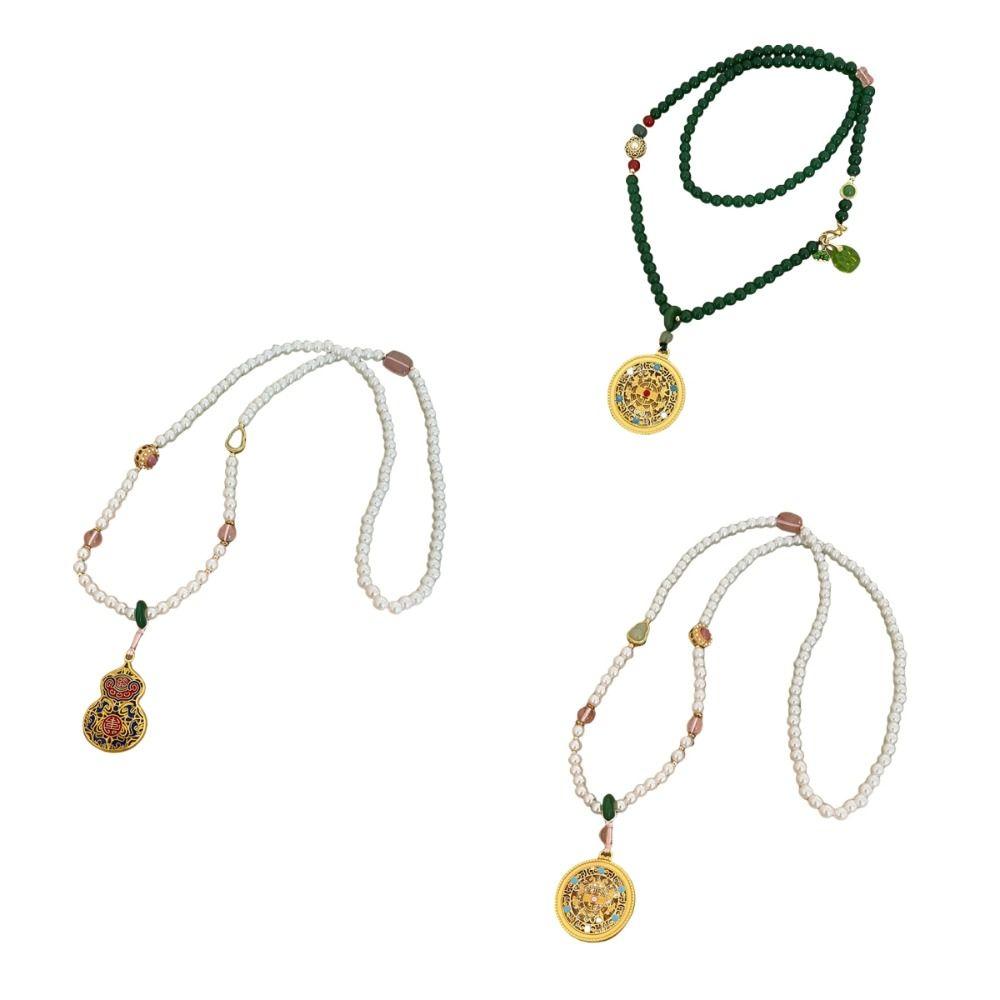 Zinc Zinc Alloy Pendant Pearl Beaded Necklaces Lucky Bag Vintage Sweater Chain  Cheongsam