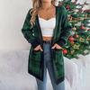 Vintage Christmas Knitwear Sweater Loose Cardigan Long Sleeve V Neck Top for Autumn Winter