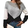 Fashion-forward Patchwork Colour-blocked Openwork Crew-neck Long-sleeved Knit Base Layer Jumper