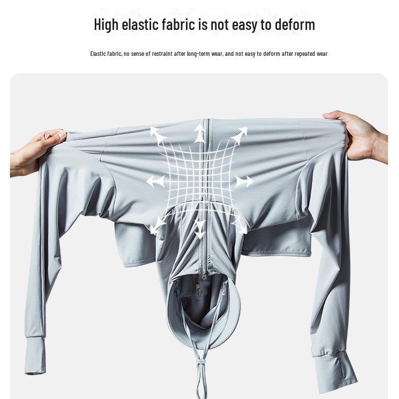 Мужская и женская спортивная ветровка с защитой от ультрафиолета и шапкой - ультратонкий ледяной шелк, эластичный, большой размер