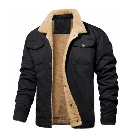 Мужская хлопковая куртка с лацканами, длинными рукавами, застежкой на пуговицы, утолщенной бархатной подкладкой, однотонное пальто с двумя боковыми карманами, зимняя верхняя одежда