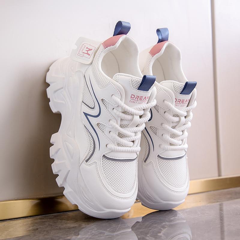 Fashion Breathable Mesh Platform Sneakers Women Spring Summer Thick Bottom Vulcanize Shoes Ladies Lace-Up Non-Slip Casual Shoes