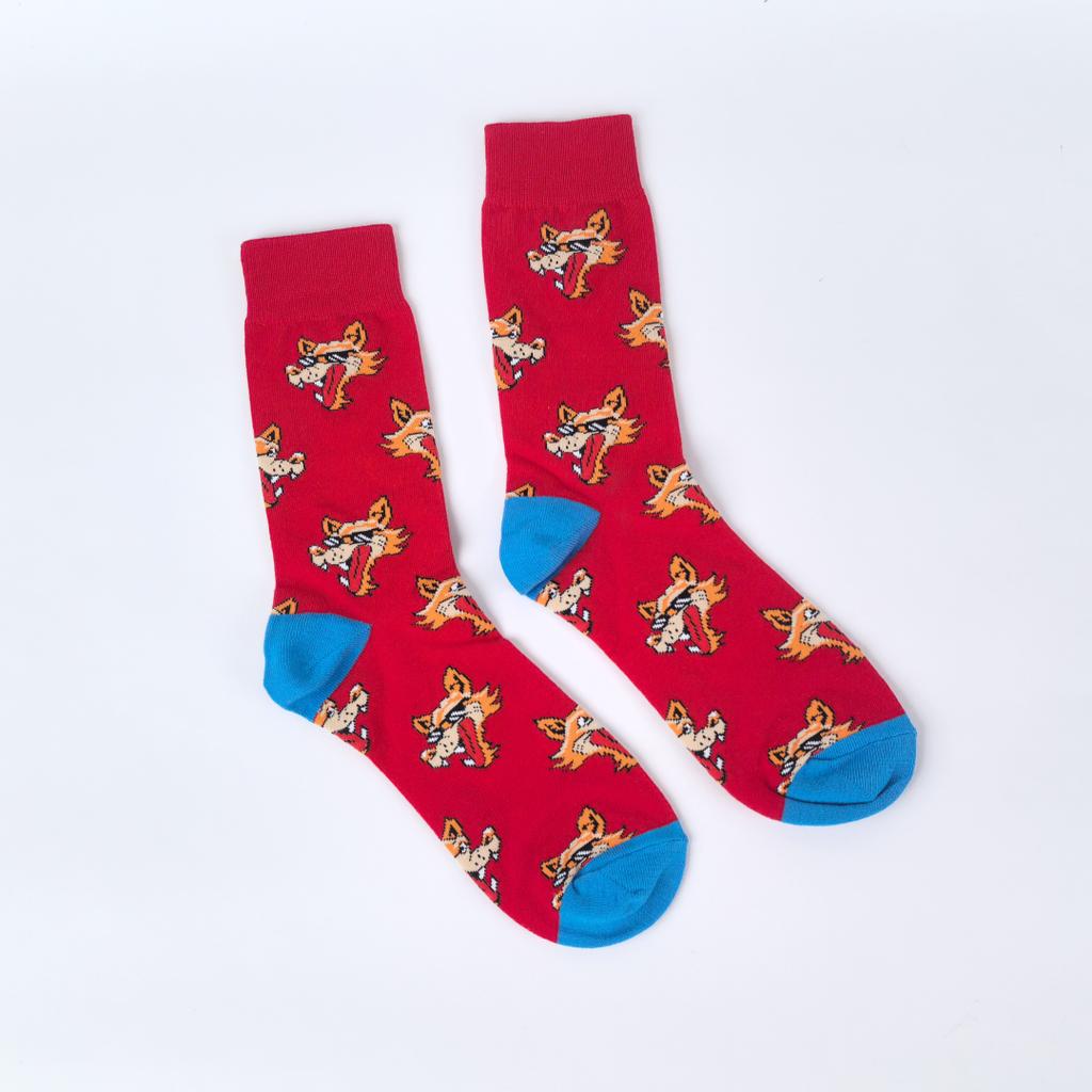 1 Pair Animal Collection Wolf and Leopard Pattern Men's Mid Calf Socks Trendy Street Fashion Suit In All Seasons Wearing