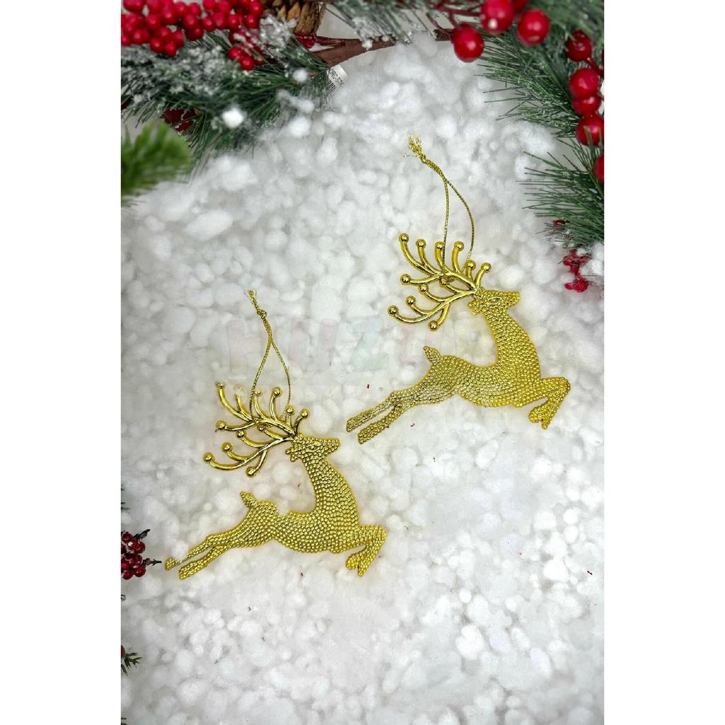 2 Pieces Running Deers Christmas Tree Ornament Silver Gray Colored Deer 11x13 Cm New Year Pine Tree Ornament