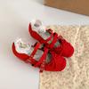 Red Retro Versatile Round Head Inner Height Increase Shallow Mouth Flat-soled Single Shoes Women's Summer 2025 New Soft-soled Mary Jane Shoes