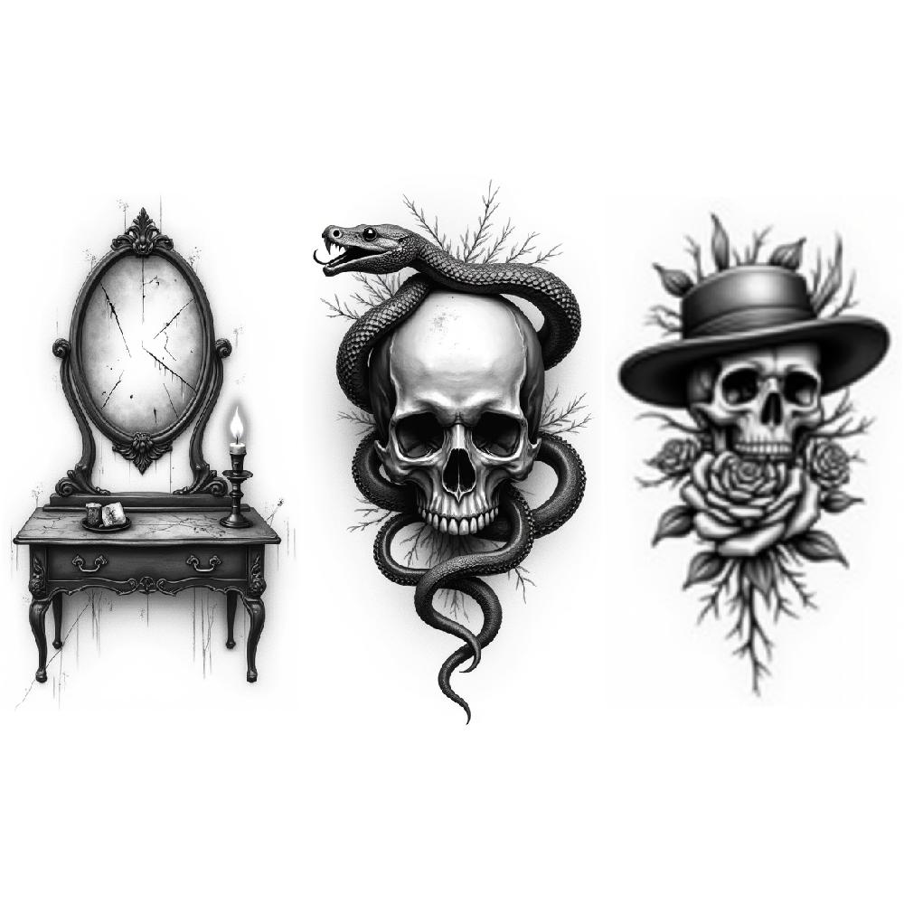 3 шт. Временные татуировки Реалистичные временные татуировки Череп со змеей Череп с розами Череп оленя Для женщин Взрослых Мужчин