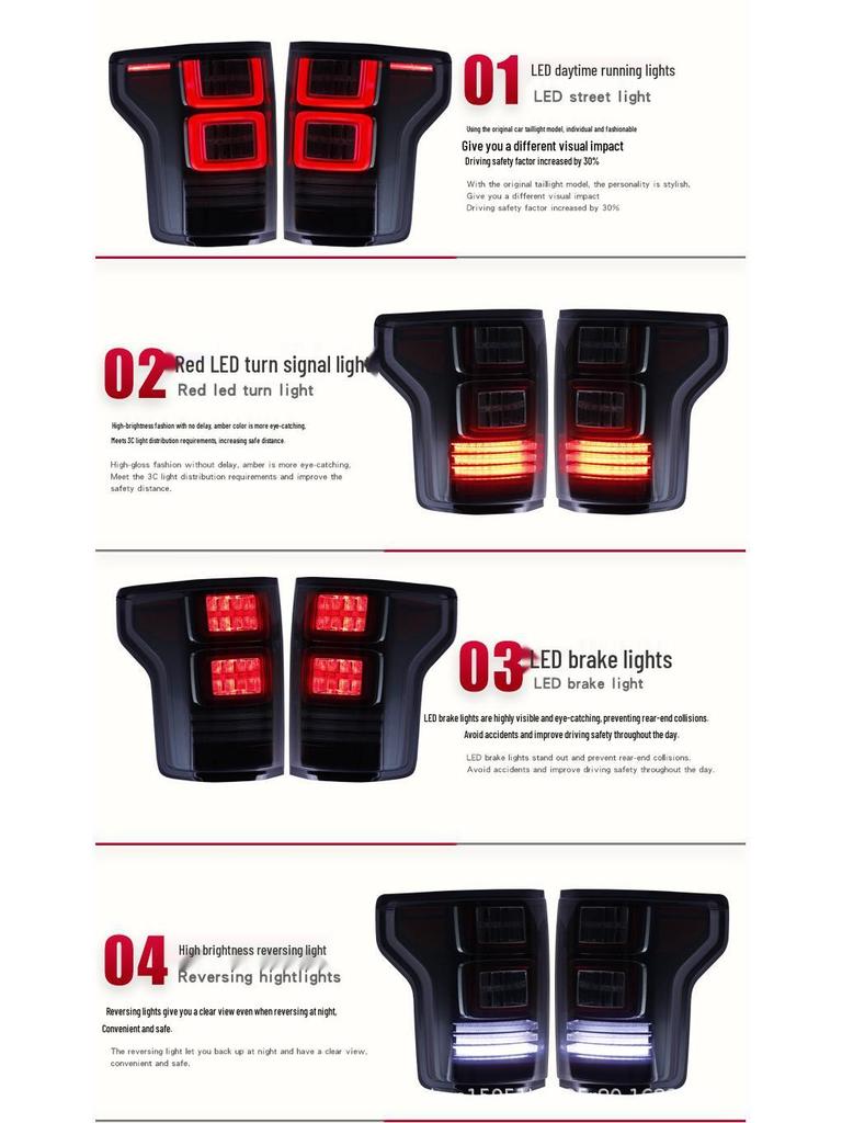 Совместим с 2015-2021 Ford Raptor F150: Светодиодный задний фонарь в сборе с дневными ходовыми огнями и стоп-сигналами