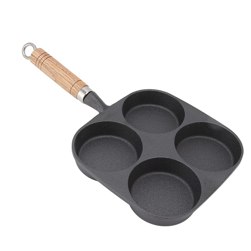 Egg Pan 4 Cup Egg Frying Pan with Wooden Handle for Breakfast Pancakes Omelettes