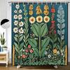 1 шт. Винтажная ботаническая шторка для душа - Пышные зеленые растения с ярко-желтыми, красными и синими цветами на глубоком бирюзовом фоне, 70x70 дюймов полиэстер