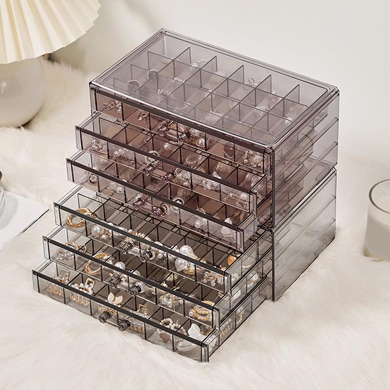 1 Pack 3 Layer 72 Grid Large Capacity Ring Earring Necklace Jewelry Storage Box Desktop Drawer Organizer Dust-Proof Storage Box