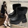 Autumn and Winter New Fashion Boots Round Head Rear Zipper Middle Heel Thin Martin Boots Large Size Short Fluffy Boots