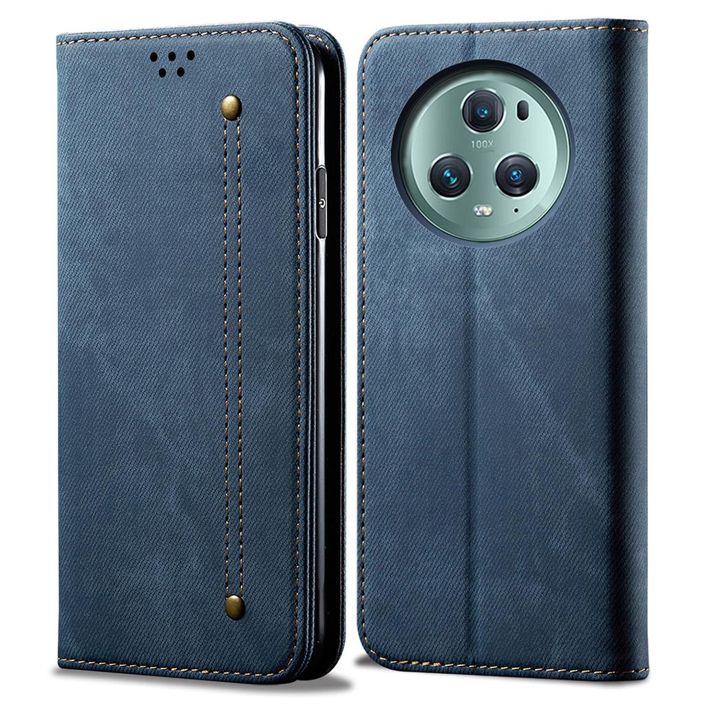 For Honor Magic5 Pro Wallet Function Jeans Cloth Texture Phone Case PU Leather Stand Phone Cover Shell