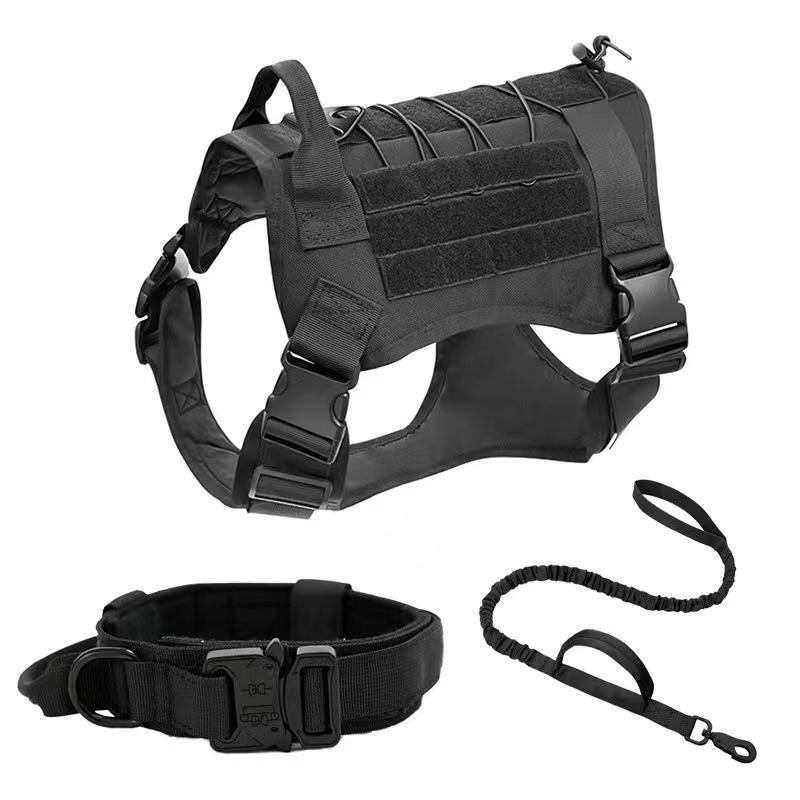 Large Dog Collar Dog Harness And Leash Set Pet Training Vest Tactical German Shepherd K9 Harnesses For All Sizes Dogs