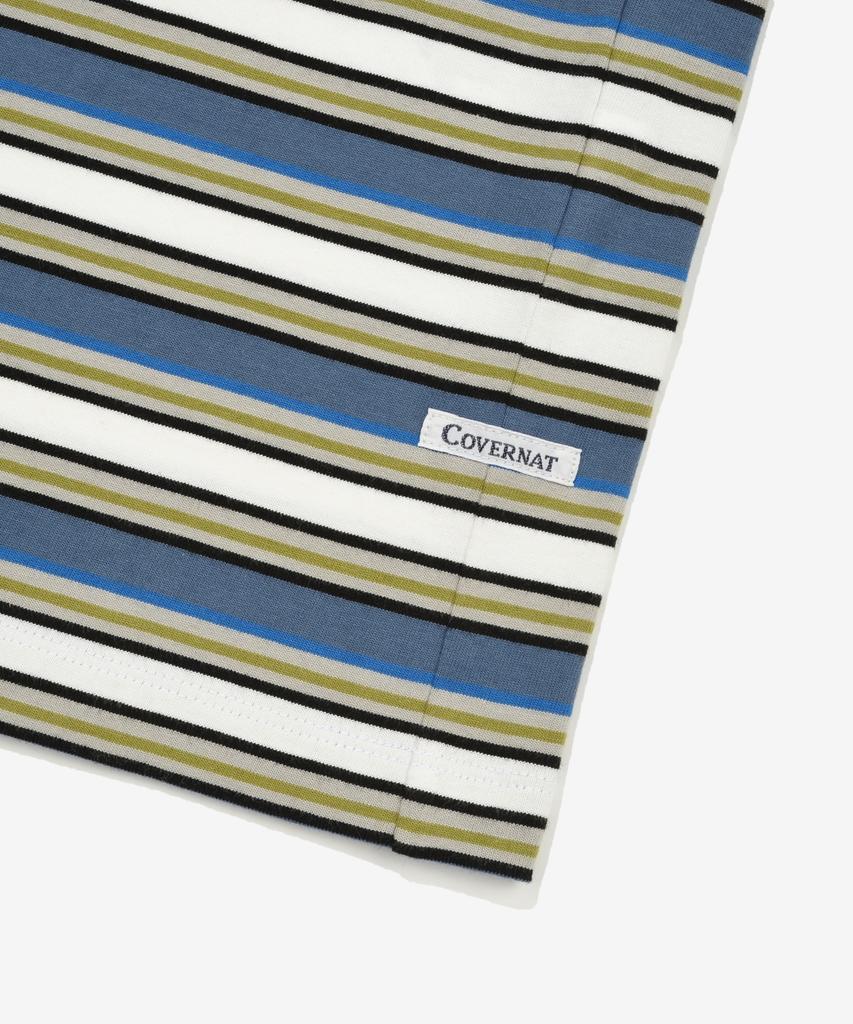 COVERNAT Multi-Stripe Crop T-Shirt Dusty Blue