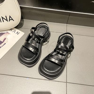 Модные римские сандалии 2024 года, лето, новые, повседневные, универсальные, толстая подошва, простая, повседневная, женская обувь, нескользящая и прочная