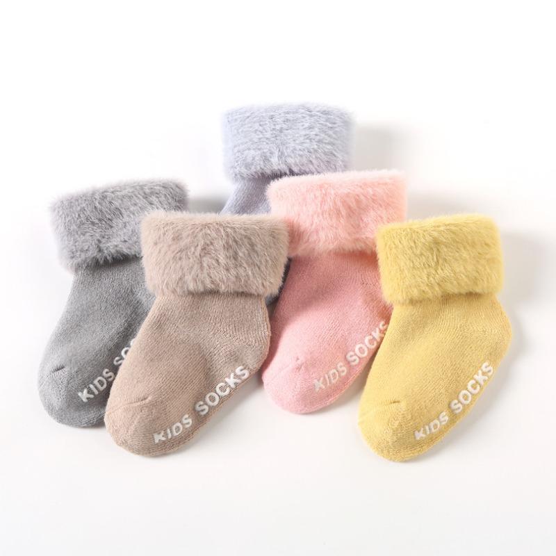 1 пара теплых носков для новорожденных, простые однотонные носки до середины икры для маленьких мальчиков и девочек, милые осенне-зимние шерстяные утепленные хлопковые детские носки