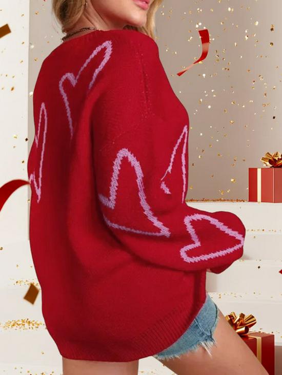 2025 Autumn European & American Celebrity Valentine's Peach Heart Color Block Sweater