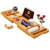 Bathtub Tray Extending Bamboo Bath Bridge Rack Tablet Free Soap Holder Includes Glass Holder Removable Shelf Book Rest Face Towel Slot Snack Space