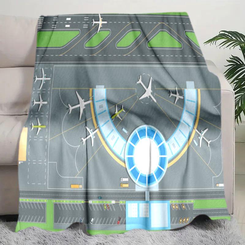 Airport Runway Map Print Blanket Soft Comfortable All Seasons Suitable Sofa Office Nap Travel Birthday Gift Christmas Present
