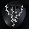 Women Rhinestone Leaves Flower Necklace Stud Earrings Wedding Bridal Jewelry Set