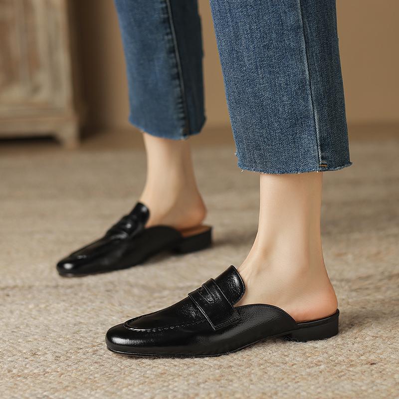 2024 Новые женские туфли из натуральной кожи на плоской подошве, туфли на каблуках, удобные тапочки с закрытым носком, женская весенне-летняя обувь на плоской подошве