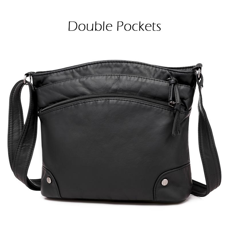New Soft PU Leather Shoulder Bag Women Retro Messenger Bag Casual Multi-zipper Female Crossbody Bag Large Capacity Daily Handbag Satchel